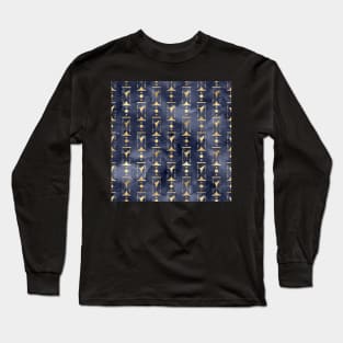 Golden Planet Star Hourglass Navy Blue Long Sleeve T-Shirt